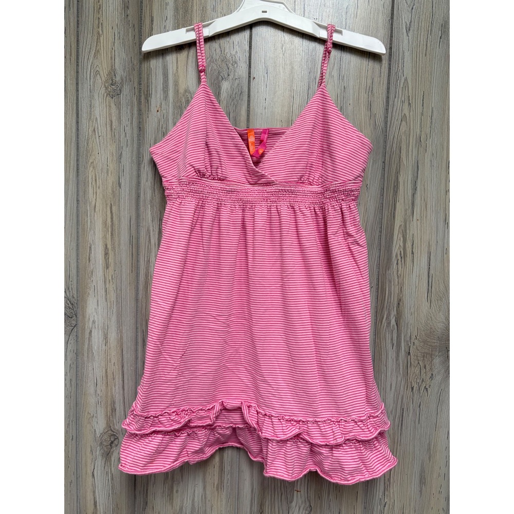 Jennifer Moore Pink Striped Smocked Empire Waist Ruffle Hem Cami Top Medium
